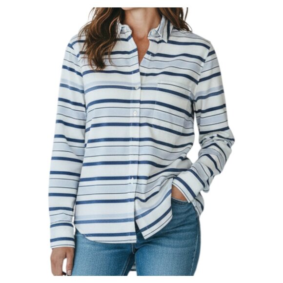 Equipment Femme Blue White Striped Cotton Button Down Shirt Classic Workwear S - Picture 1 of 11